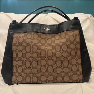 COACH Small Lexy Shoulder Bag in Signature Jacquard Brown Handbag EUC